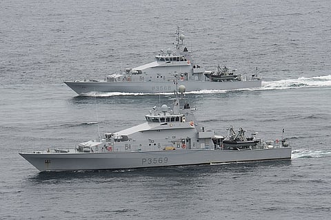 The Royal New Zealand Navy Lake-class inshore patrol vessels HMNZS Rotoiti (foreground) and HMNZS Pukaki conducting Fleet Officer of the Watch Manoeuvres in the Hauraki Gulf in December 2010. Both ships were decommissioned on October 17, 2019. (Photo: New Zealand Defence Force)