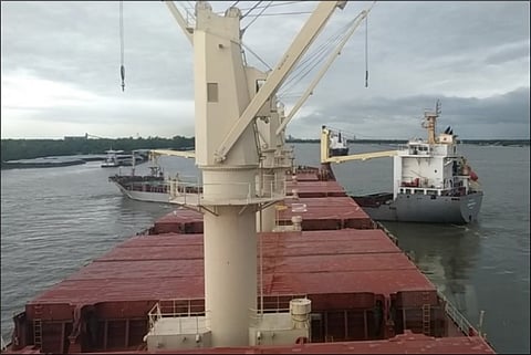 Image from video taken from the bridge of Atlantic Venus with Nomadic Milde lying against its bow (Photo: Courtesy of an Atlantic Venus crewmember via NTSB)