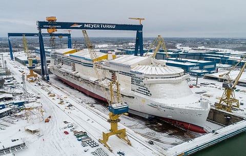 Costa Toscana, a Costa Cruises LNG-fueled ship, during the earlier stages of its construction at Meyer Turku shipyard in Finland (Photo: Meyer Turku)