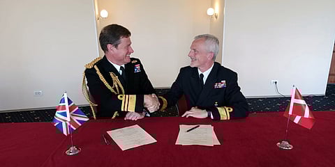 Fleet Commander Vice Admiral Andrew Burns and Admiral of the Danish Fleet Rear Admiral Torben Mikkelsen (Photo: Royal Navy)