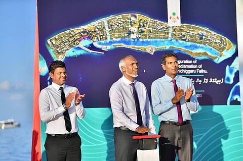 Maldives President Dr Mohamed Muizzu at the inauguration of the Ras Male land reclamation project, December 18, 2023 (Photo: Office of the President, Republic of Maldives)