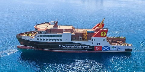 Future CalMac ferry hits the water