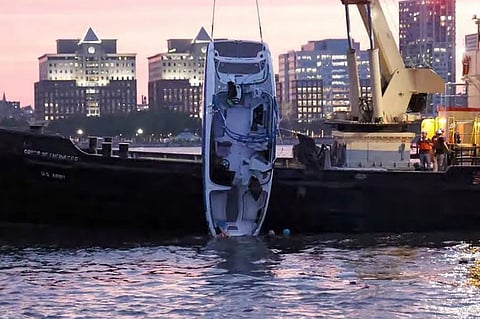 The tour boat Stimulus Money is pulled out of the water after its July 12, 2022 capsizing. (Photo: US Attorney's Office, Southern District of New York)