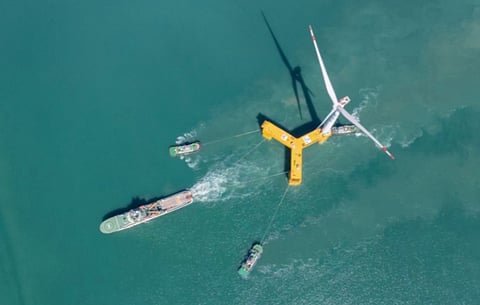 China's first floating wind turbine being transported for installation at China Three Gorges' Yangxi Shapa III wind farm in the waters off Yangjiang City, Guangdong province (Photo: MingYang Smart Energy)