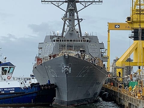 The future US Navy destroyer USS Jack H. Lucas being launched into the water for the first time at Ingalls Shipbuilding’s Pascagoula, Mississippi facilities, June 4, 2021 (Photo: Huntington Ingalls Industries)