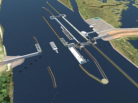 Rendering of the completed lock complex at the Houma Navigation Canal in Louisiana (Photo: Coastal Protection and Restoration Authority)