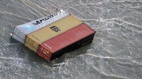 Three of the approximately 270 containers that fell overboard from the Panama-flagged MSC Zoe after it sailed through bad weather in the North Sea on January 2, 2019 (Photo: Netherlands Coastguard)