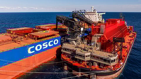 MinRes Coolibah delivering iron ore to a waiting bulk carrier off the Pilbara coast