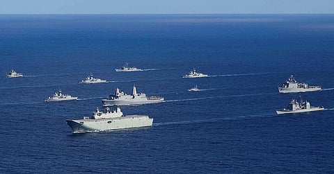 Ships of the US, Royal Australian, and Royal New Zealand Navies in formation during Exercise Talisman Sabre 17