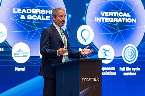 Pierroberto Folgiero, Fincantieri's CEO and Managing Director, speaking at the Fincantieri Industrial Conference recently held in Saudi Arabia (Photo: Fincantieri)