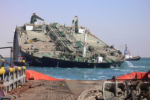 The Aframax tanker Elli, which split in two following a grounding incident near the Suez Canal in 2009 (Photo: Five Oceans Salvage)