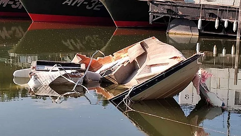 Wreckage of a motor launch that was struck by a cruise ship in the Danube River in Hungary on May 18, 2024. The incident left at least four people dead. (Photo: Hungarian Police)