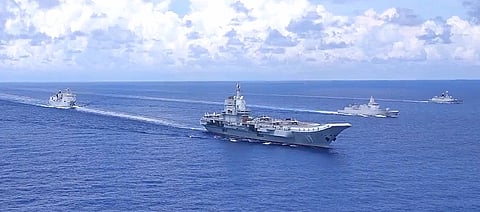 The People's Liberation Army Navy aircraft carrier Shandong with escorting ships underway in the South China Sea in the early autumn of 2022 (Photo: People's Liberation Army)