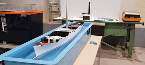 Setup for a model inclining experiment (Photo: UNSW Canberra/Warren F. Smith)