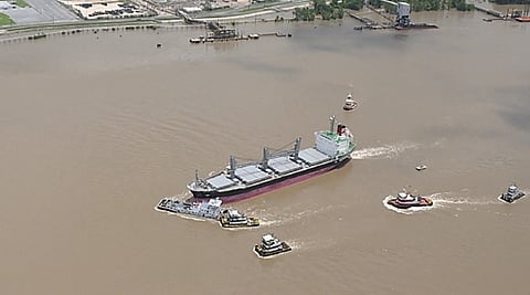 The bulk carrier Century Queen and the towboat Kaytlin Marie shortly after their collision on the Mississippi River in Louisiana on June 8, 2019 (Photo: US Coast Guard)