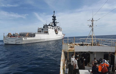 US Coast Guard and Fijian law enforcement officers board a fishing vessel off the coast of Fiji, April 18, 2022. The United States and its Quad partners are helping other Indo-Pacific nations monitor waters in their economic zones. (Photo: US Coast Guard/Petty Officer 1st Class Nate Littlejohn)