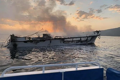 The passenger vessel Conception at sunrise prior to sinking, September 2, 2019 (Photo: Ventura County Fire Department)