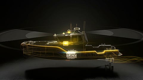 Graphic showing how Sea Machines' SM300 integrates with commercial vessels