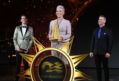 British actress Hannah Waddingham christens the Princess Cruises ship Sun Princess in a ceremony at the Port of Barcelona, April 23, 2024. (Photo: Carnival Corporation)