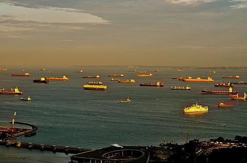 Ships at anchor in the Singapore Strait