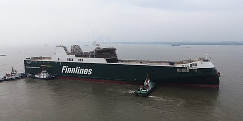 Finnlines’ newest hybrid Ro-Ro floated out