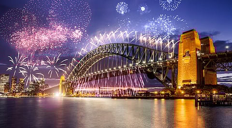 New Year's day fireworks and celebrations in Sydney, Australia.