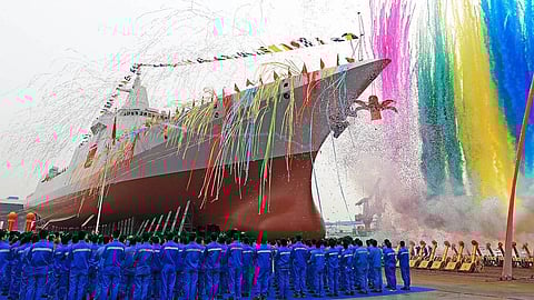Launching ceremony of a previous vessel of the same type 18d2fa990243b5f4ec94abbc01e25243