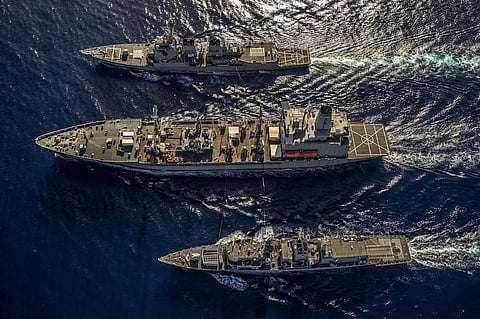 McCampbell, US tanker Henry J Kaiser, Argyll in SCS Photos: UK MoD