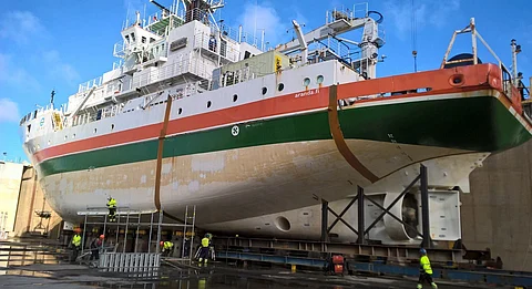 The research vessel Aranda at Rauma Marine Constructions' shipyard on August 3 Photo: Jaakko Helanto