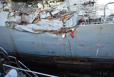 USS Fitzgerald awaits repair in Yokosuka, Japan Photo: US Pacific Fleet/Flickr