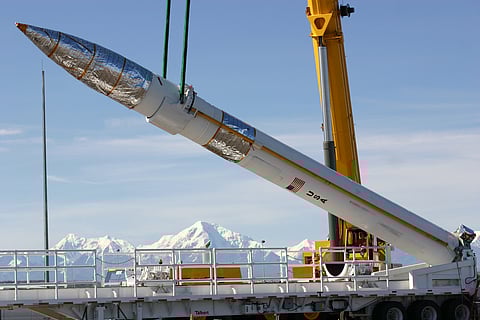 A ground-based missile interceptor is lowered into its missile silo during a recent emplacement at the Missile Defense Complex at Fort Greely, Alaska. Photo: US Navy