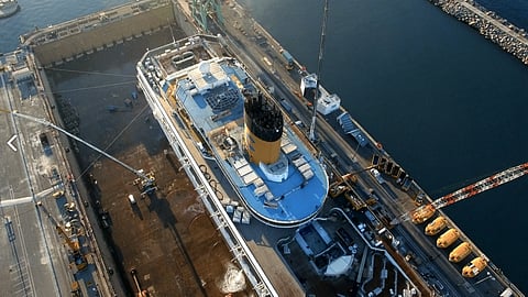 The Costa Magica in dry dock. Chantier Naval de Marseille