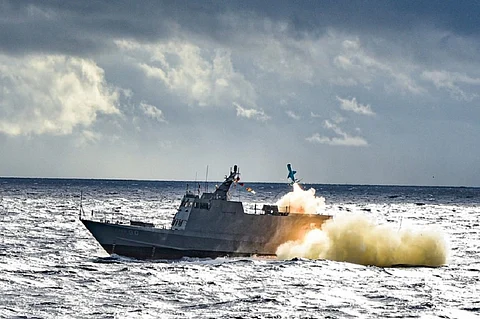 Kuang Hua class firing Hsiung Feng II missiles