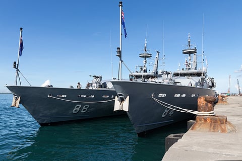 The Royal Australian Navy Armidale-class patrol boats HMA Ships Larrakia and Maitland Photo: DoD