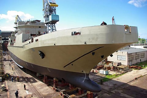 One of the Project 11356 frigates during construction at Yantar shipyard. d32703e4d6167ce27e1a9881230505a2