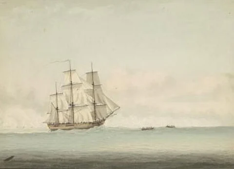 HMS Endeavour off the coast of New Holland, by Samuel Atkins. Credit: Wikicommons HMS Endeavour off the coast of New Holland, by Samuel Atkins