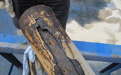 Holes in a lateral pipeline that caused the spill. Credit: NZF Holes in a lateral pipeline that caused the spill. Credit: NZF