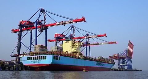 Cargo operations at Pipavav Port on India's western coast