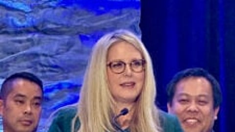 Indiana Bankers Association President and CEO Amber Van Til is named 2023 Association Executive of the Year by the Indiana Society of Association Executives during a Dec. 6 awards ceremony. (Photo courtesy of Indiana Bankers Association)