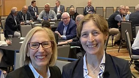Bank On Women directors Virginia Varela (left), head of community banking at SoFi, and Jenn Docherty, general counsel, Performance Trust, at the ABA Community Bankers Conference in Phoenix in February.