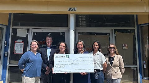 From left: Annette Wanchena, senior treasury management consultant, Alerus; Clay Hestdalen, FHLB-Des Moines senior relationship manager; Alma Flores, LEDC executive director; Caitlin Skinner, LEDC director of advancement; Taylor Anderson, business advisor, Alerus; Kelly Elkin, commercial banking executive, government and nonprofit, Alerus