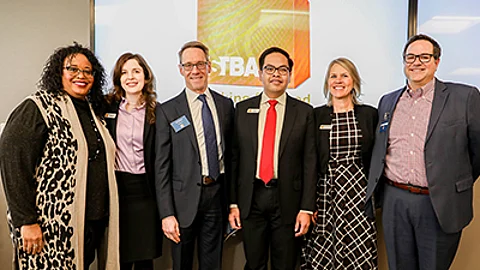 Representatives from FirstBank, Lakewood, Colo., from left, are: Elbra Wedgeworth, Amber Hills, Jim Reuter, Tony Oum, Emily Robinson and Adam Paul.