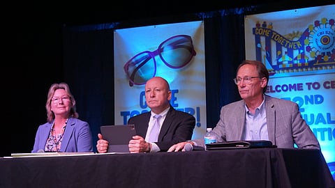 Regulators agreed Iowa banks are in good condition but urged attention to contingency funding. From left are: Julie Williams, Federal Reserve Bank of Chicago; James LaPierre, FDIC, Kansas City Regional Office; and Jeff Plagge, Iowa Department of Banking. (Tom Bengtson/BankBeat)