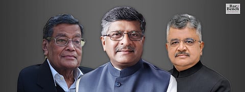 (L-R) AG KK Venugopal, Law Minister Ravi Shankar Prasad and SG Tushar Mehta