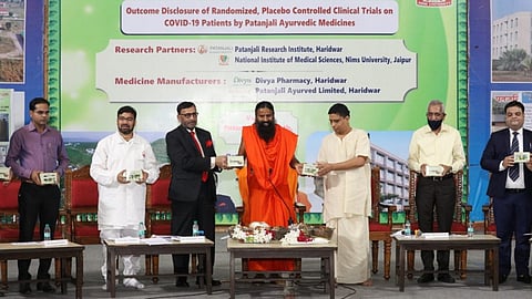 Baba Ramdev launching Coronil
