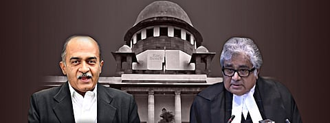 Harish Salve and Prashant Bhushan with Supreme Court