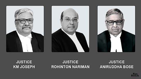 Justices Rohinton Nariman, KM Joseph and Aniruddha Bose