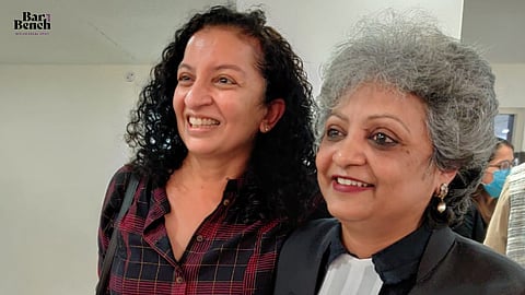 Priya Ramani (L), Senior Advocate Rebecca John (R)