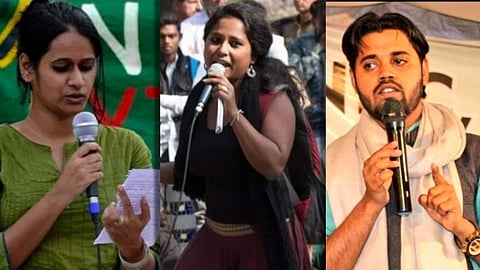 Asif Iqbal Tanha, Devangana Kalita and Natasha Narwal (R-L)