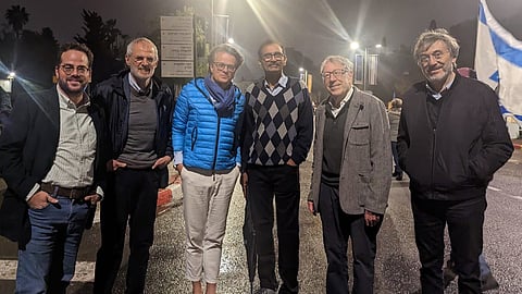 Former Supreme Court justices from Canada, India and Ireland together with constitutional law professors from Israel, Poland and Hungary at the demonstration in Jerusalem